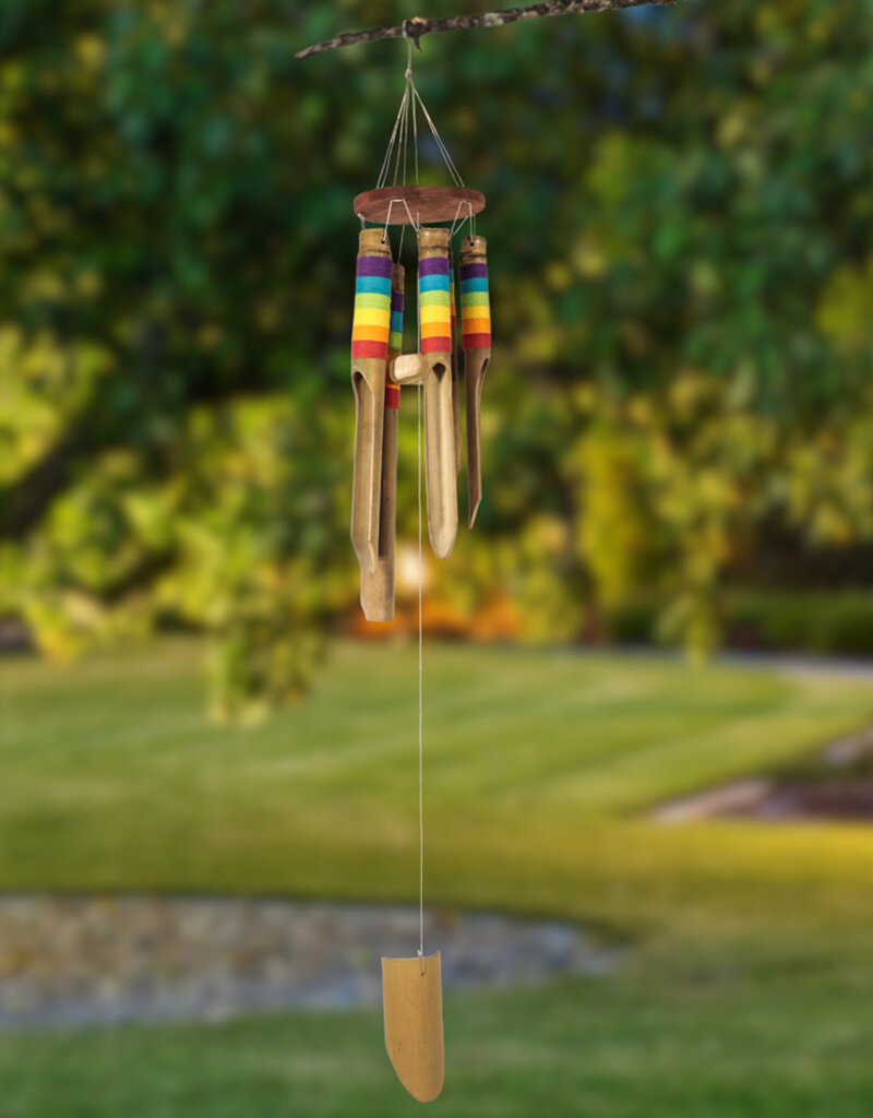 Bamboo Wind Chime with Hand Painted Rainbow Colors