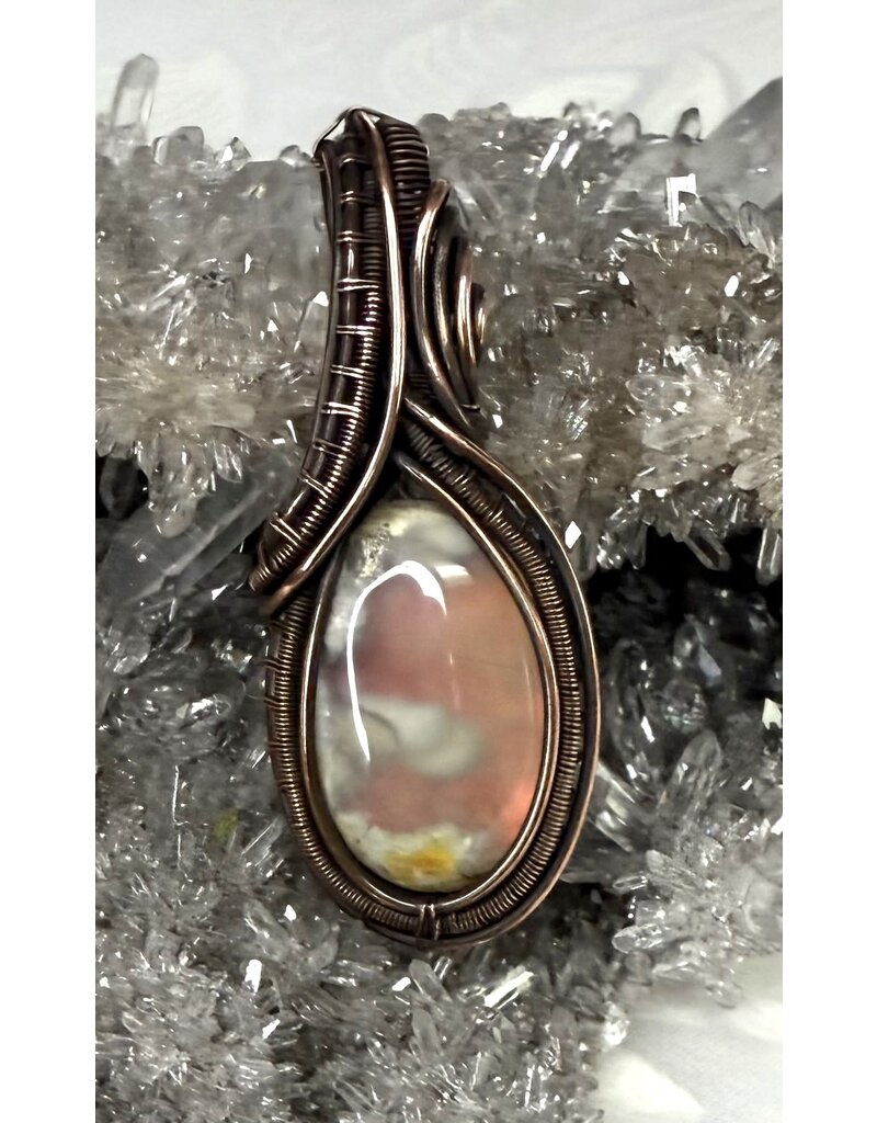 Aurora Plume Agate Wire Wrapped Pendant