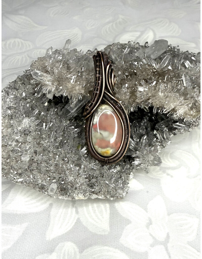 Aurora Plume Agate Wire Wrapped Pendant