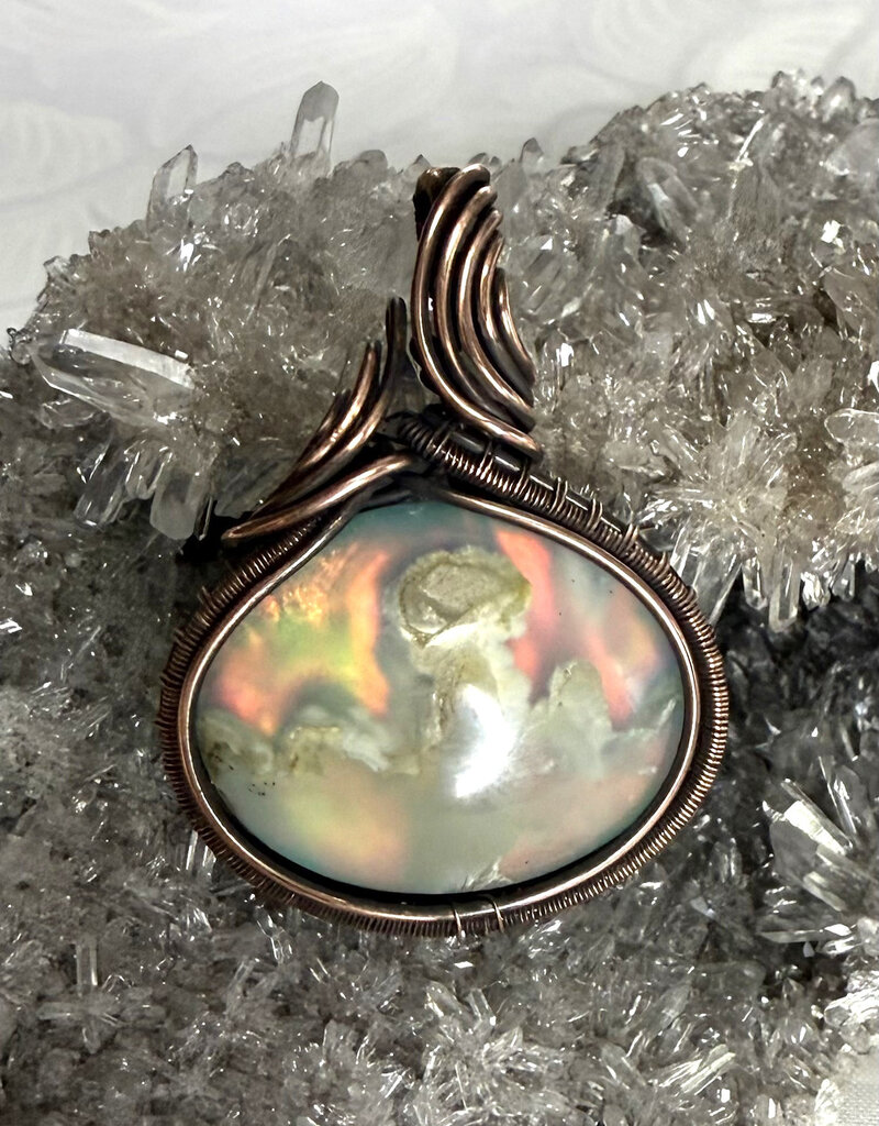 Aurora Plume Agate Wire Wrapped Pendant