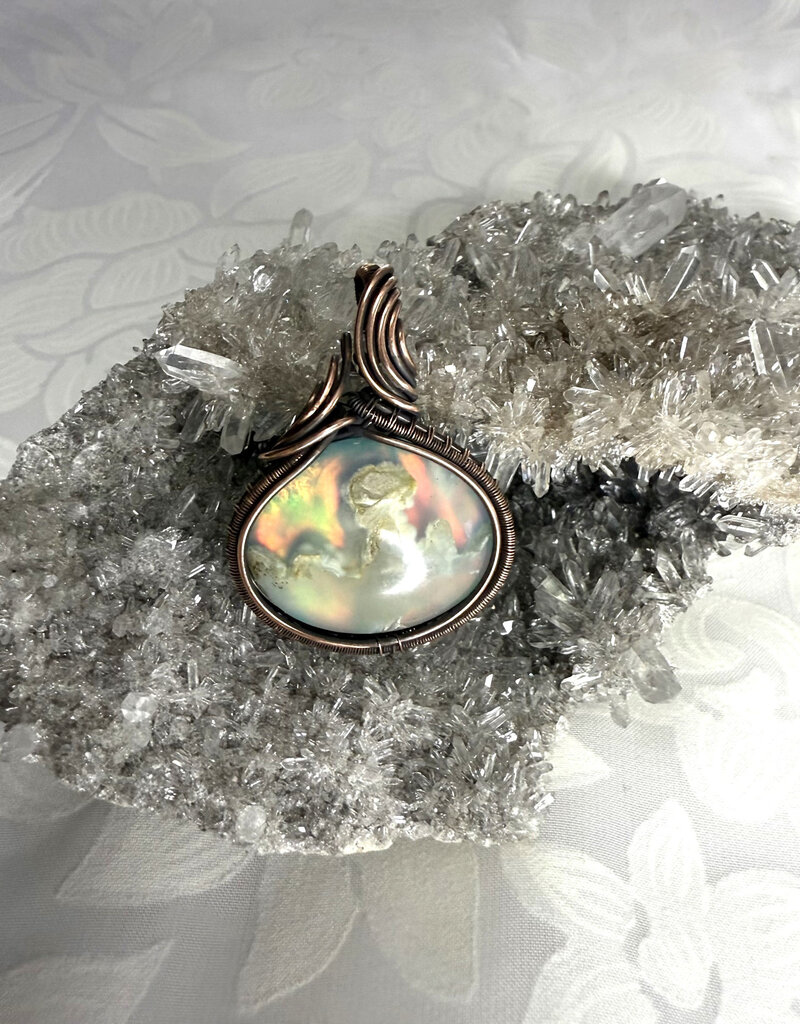 Aurora Plume Agate Wire Wrapped Pendant