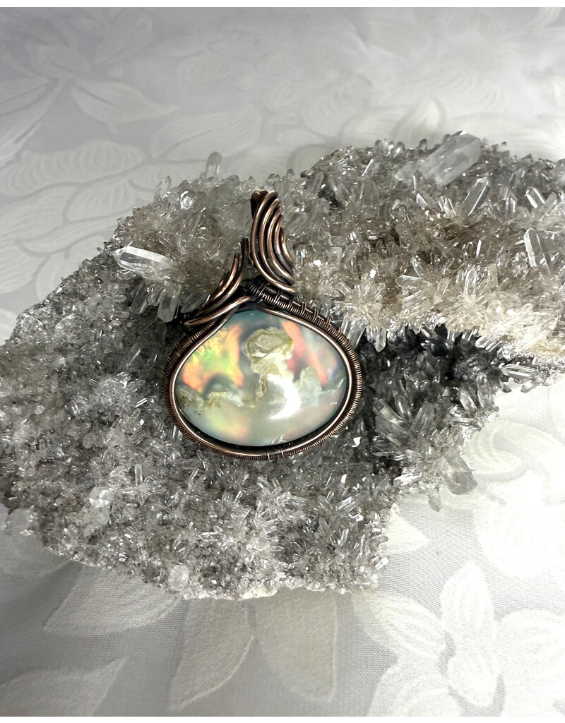 Aurora Plume Agate Wire Wrapped Pendant
