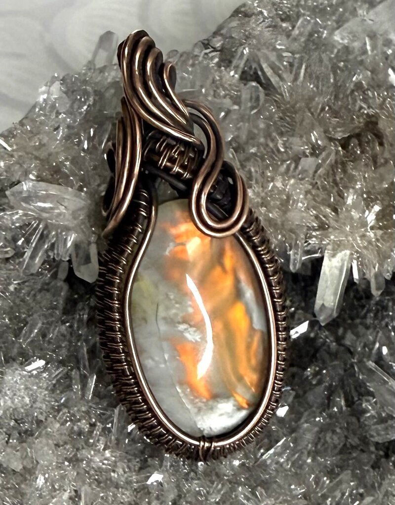 Aurora Plume Agate Wire Wrapped Pendant
