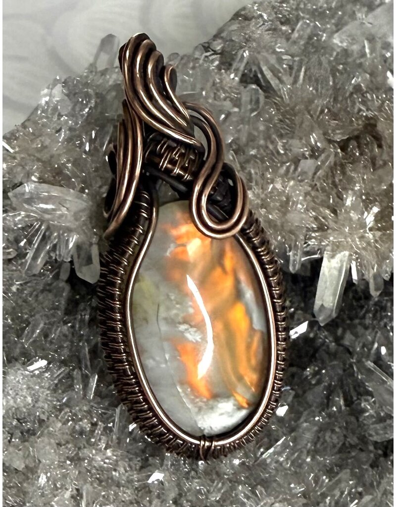 Aurora Plume Agate Wire Wrapped Pendant