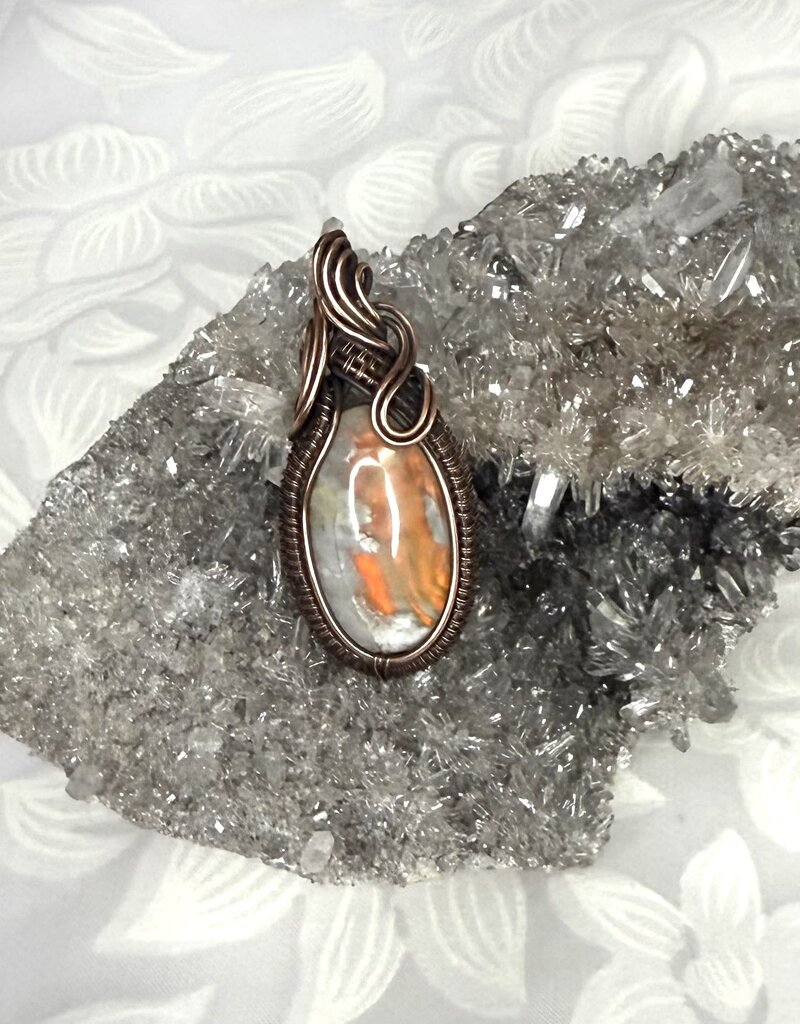 Aurora Plume Agate Wire Wrapped Pendant