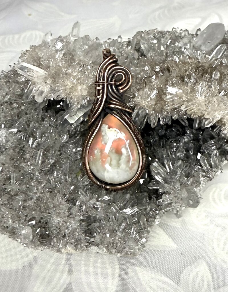 Aurora Plume Agate Wire Wrapped Pendant