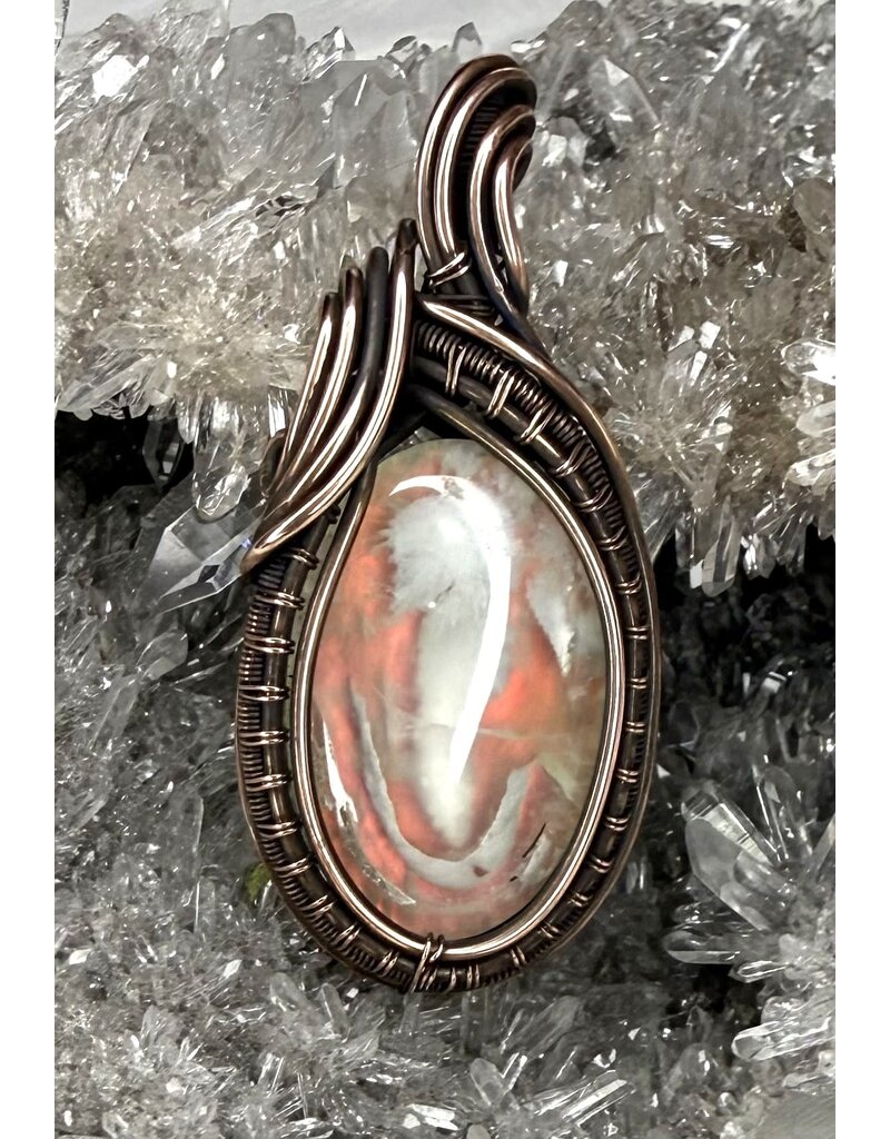 Aurora Plume Agate Wire Wrapped Pendant