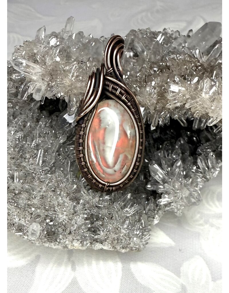 Aurora Plume Agate Wire Wrapped Pendant