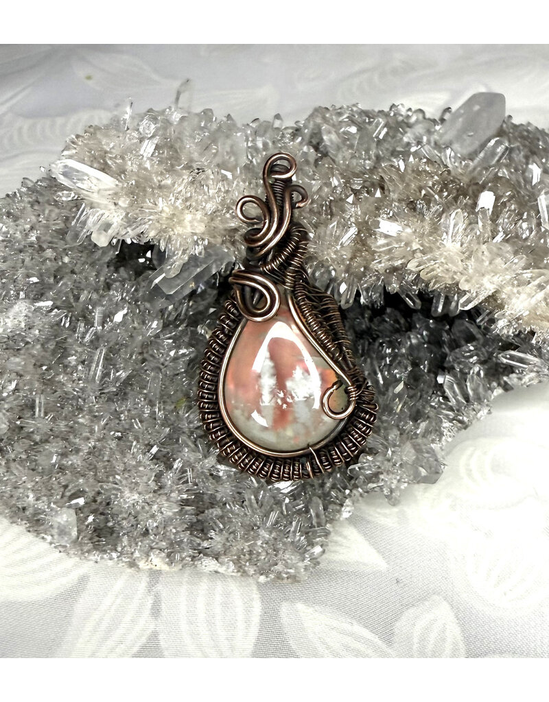 Aurora Plume Agate Wire Wrapped Pendant