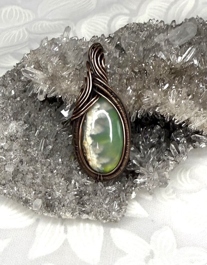 Aurora Plume Agate Wire Wrapped Pendant