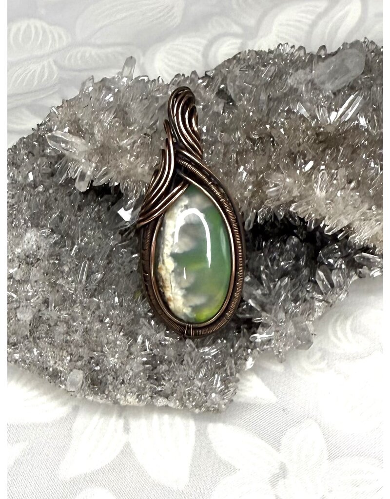 Aurora Plume Agate Wire Wrapped Pendant