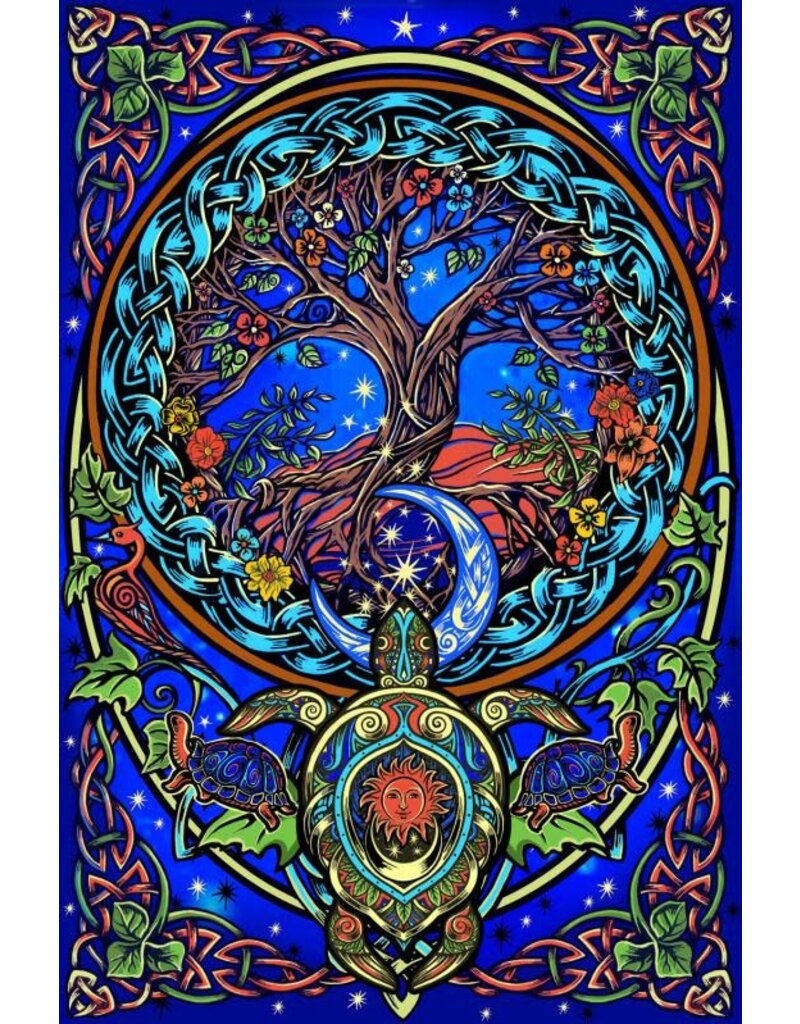 3D Tree of Life Tortoise Tapestry 60" x 90"