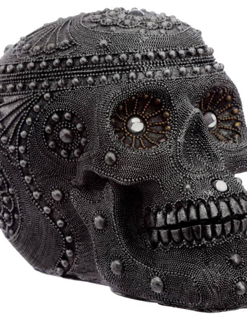 Silver Beaded Skull Head Statue (K1*)