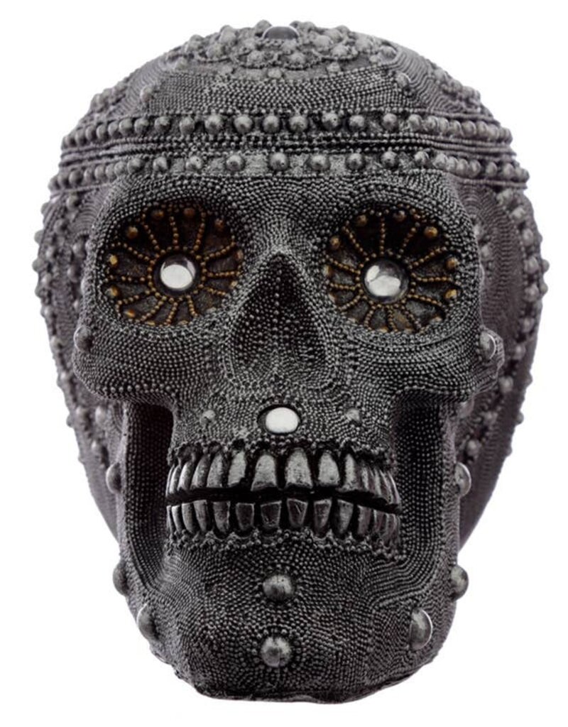 Silver Beaded Skull Head Statue (K1*)