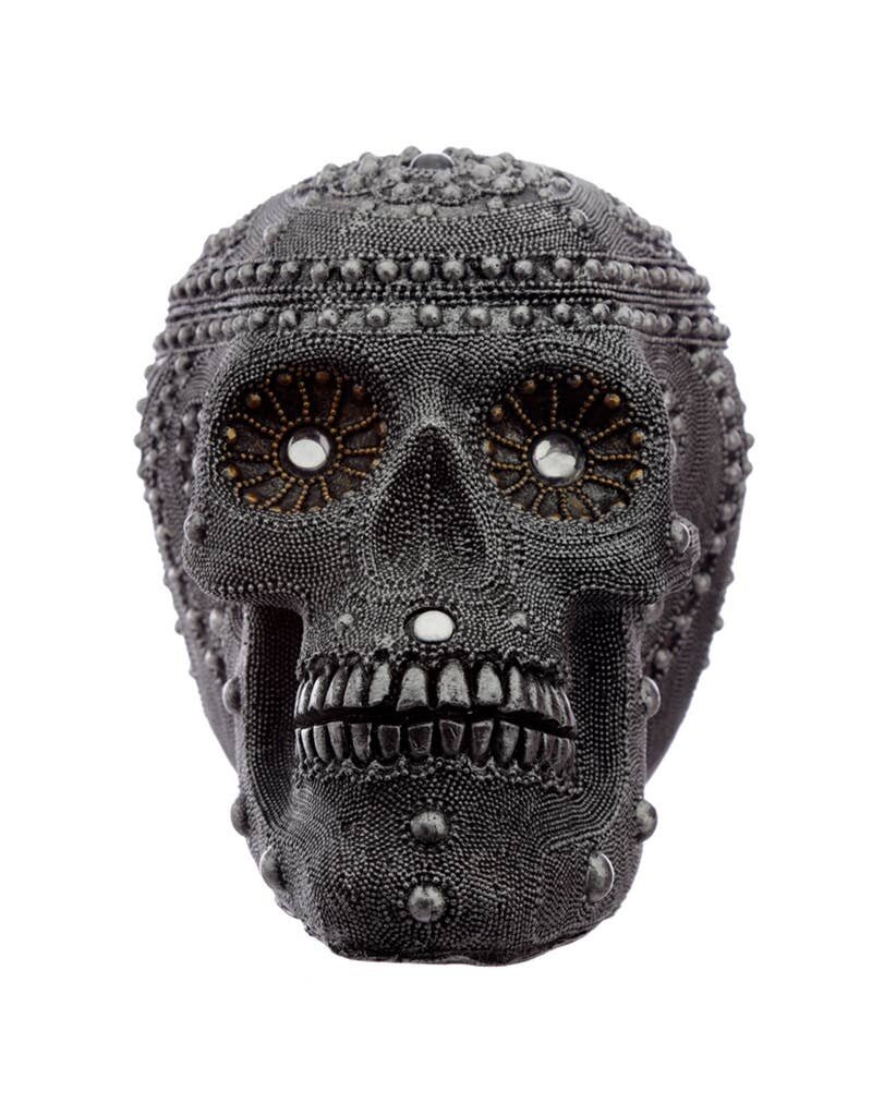 Silver Beaded Skull Head Statue (K1*)