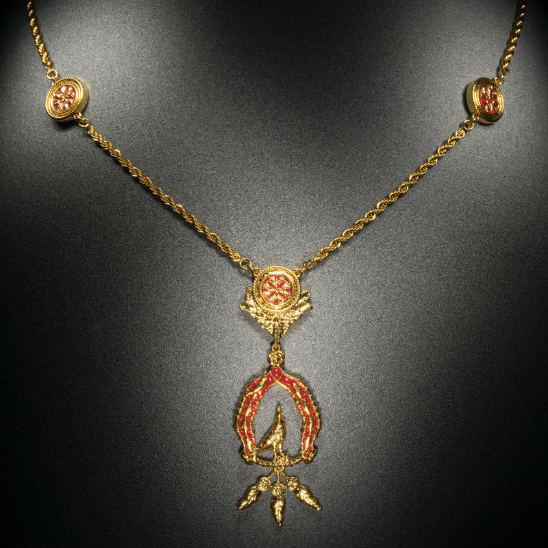 Vigor Necklace with Feathers - Gold & Red