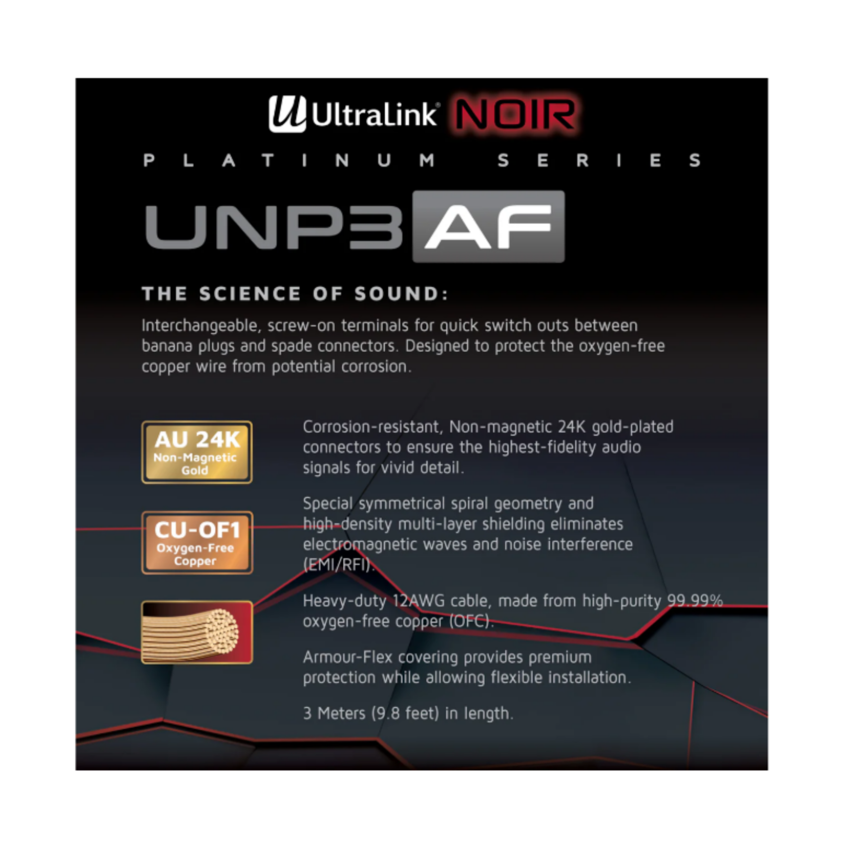 Ultralink Ultralink Noir Platinum Series UNP3AF Audiophile Caliber Speaker Cables (10' / 3M)
