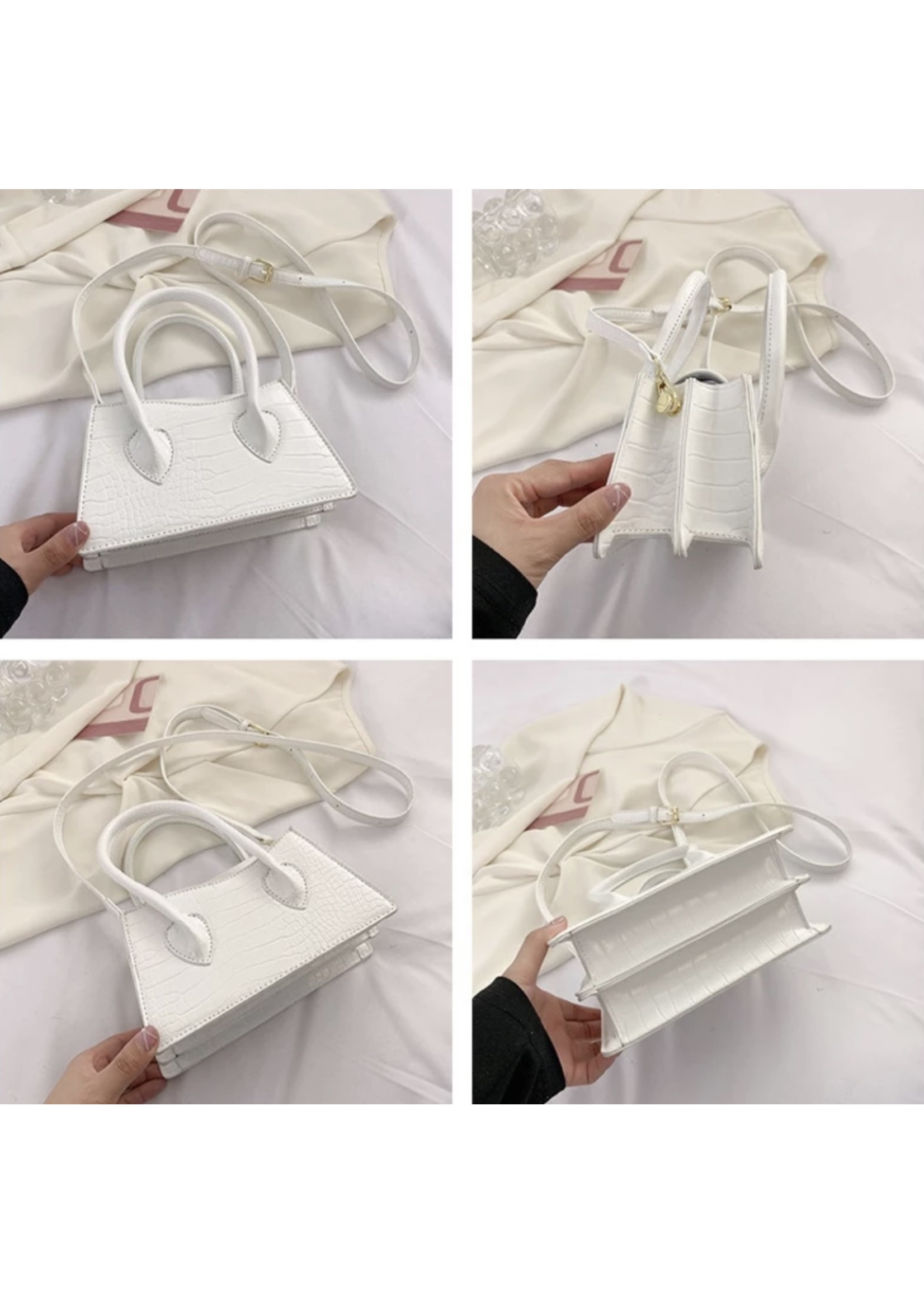 Faux leather Rivet Handbag (White)