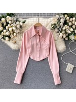 Satin crop blouse rose pink
