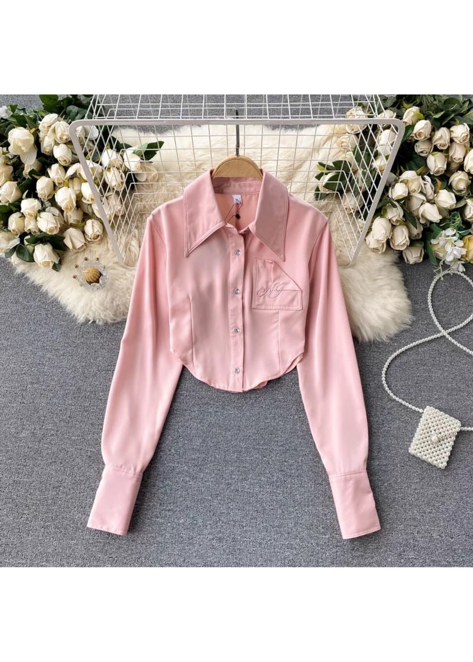 Satin crop blouse rose pink
