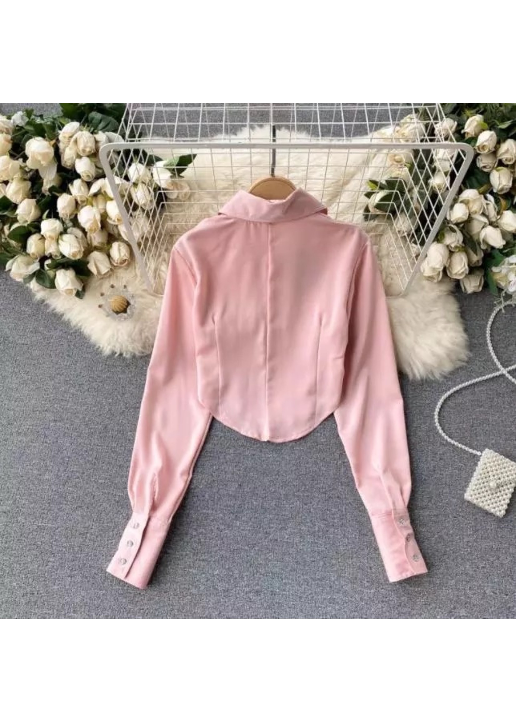 Satin crop blouse rose pink