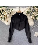 Satin cropped blouse black