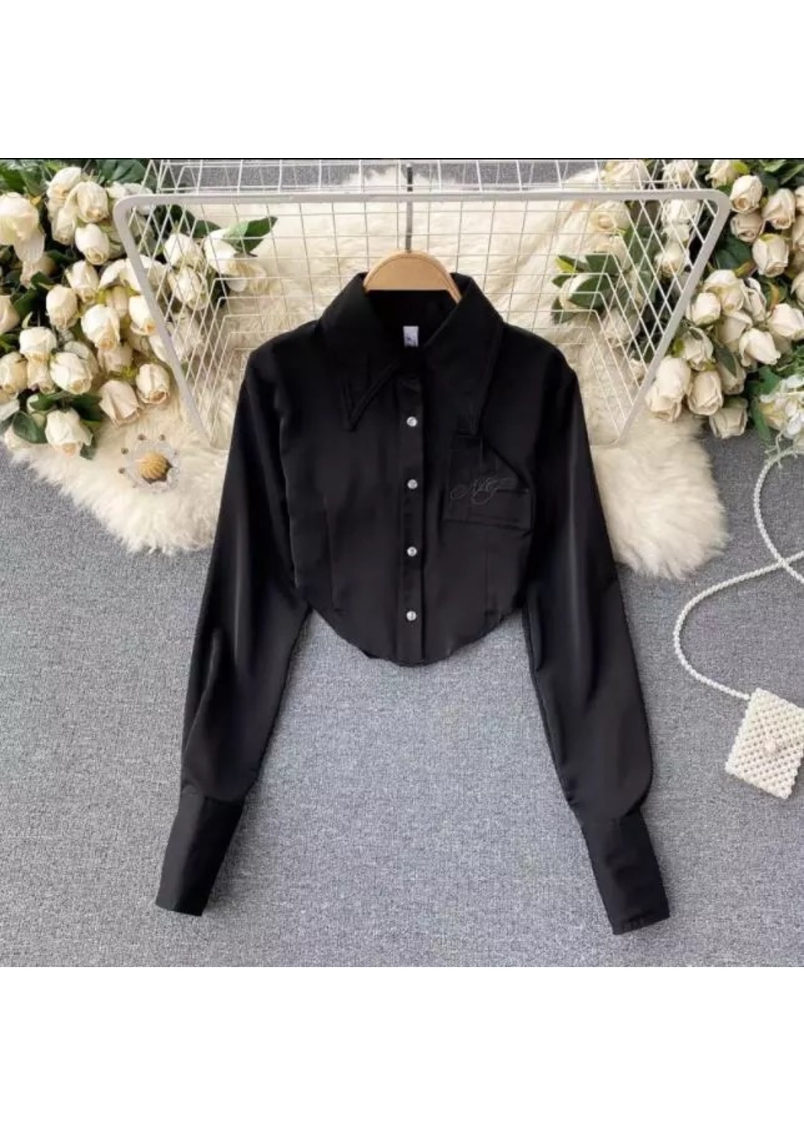 Satin cropped blouse black