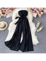 strapless flare leg romper black