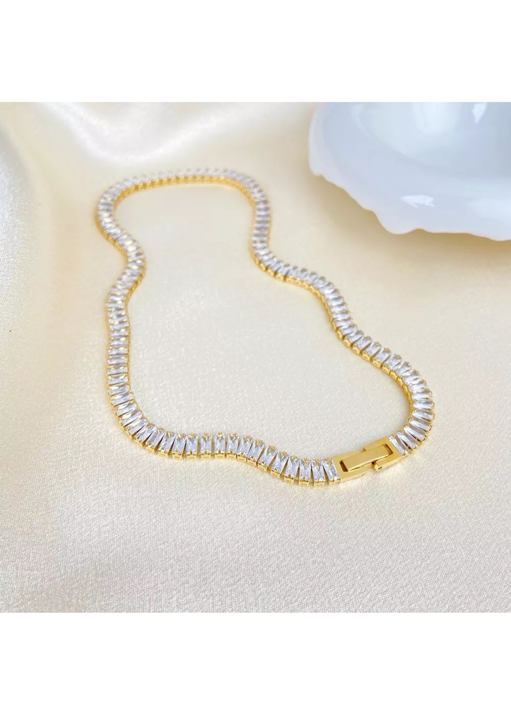 6mm Cubic zirconia 18k gold plated necklace