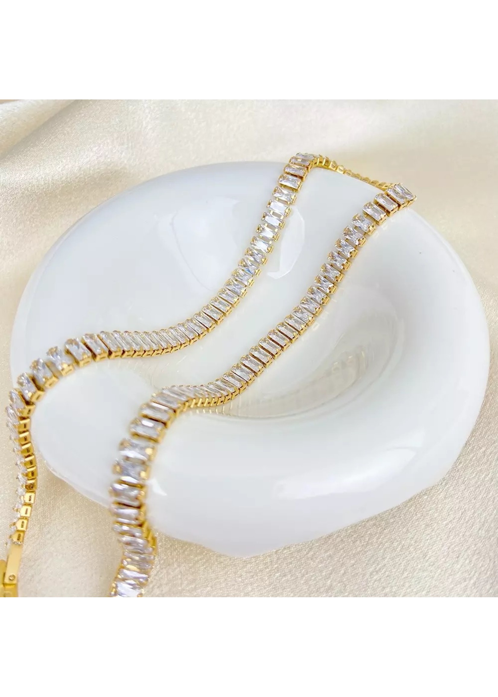 6mm Cubic zirconia 18k gold plated necklace