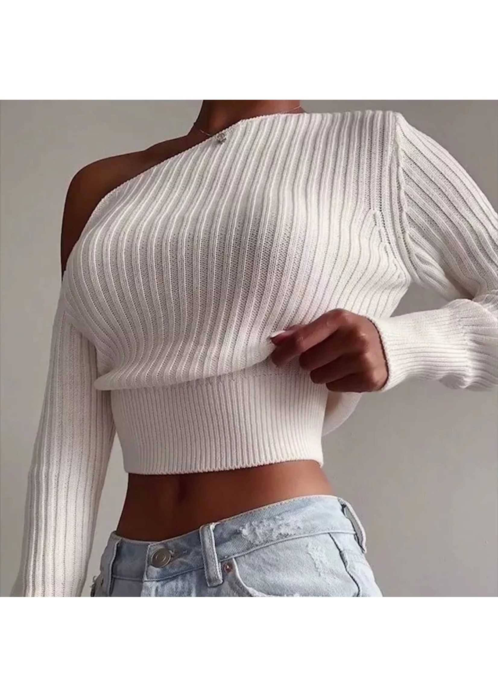 Cropped off shoulder sweater