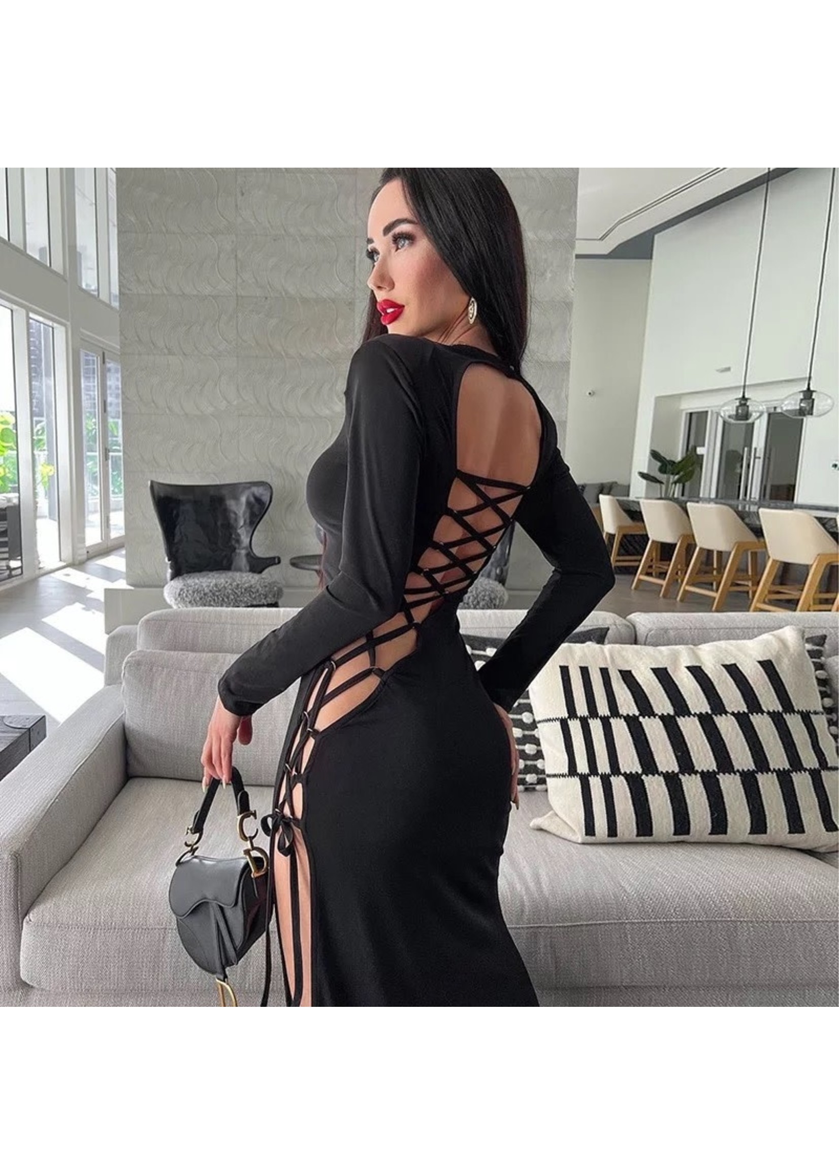 Open back sexy lace up midi dress