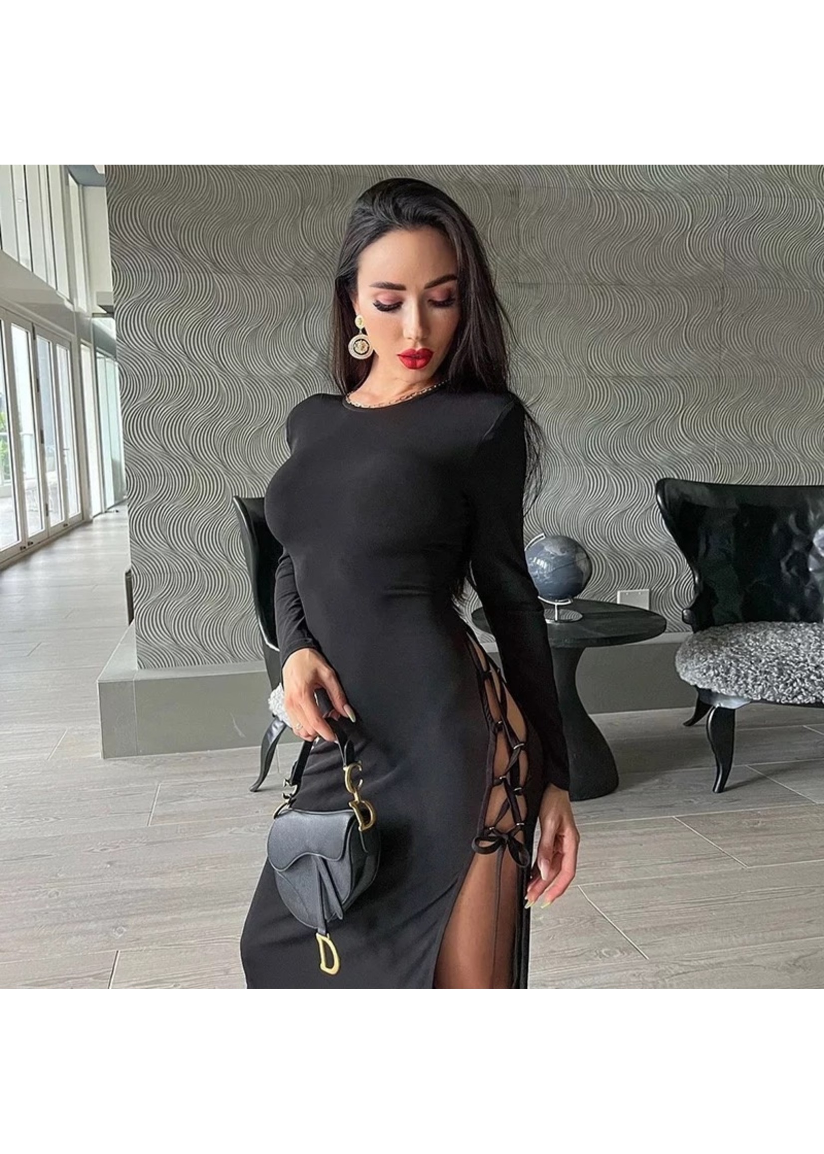 Open back sexy lace up midi dress