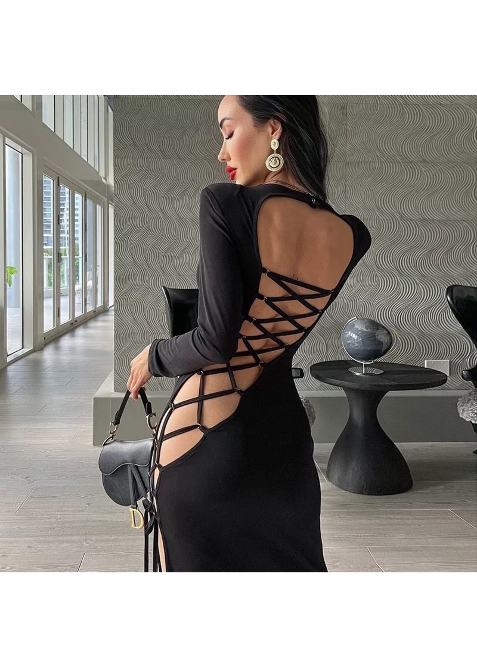 Open back sexy lace up midi dress