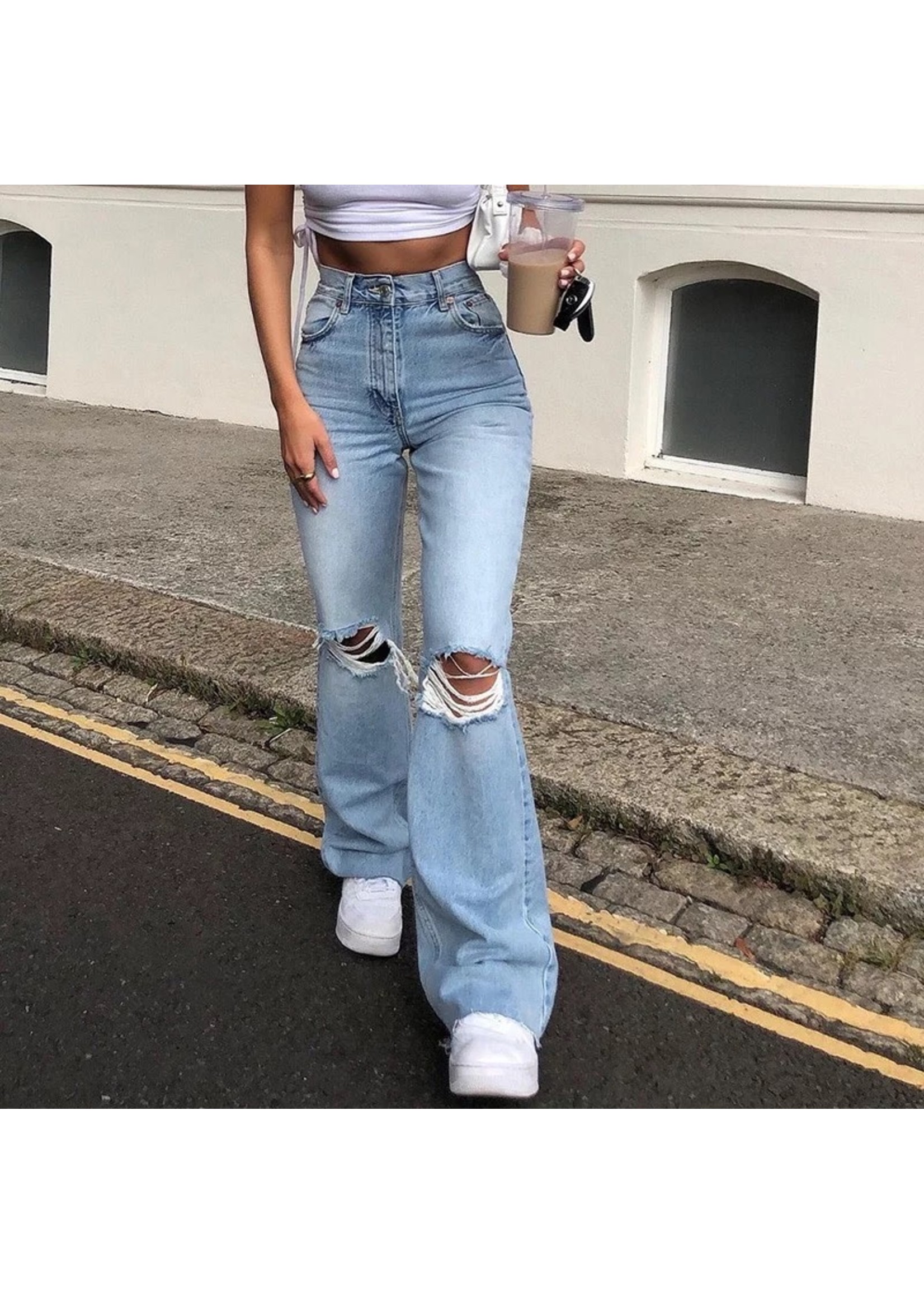 Distressed streetwear flare jeans