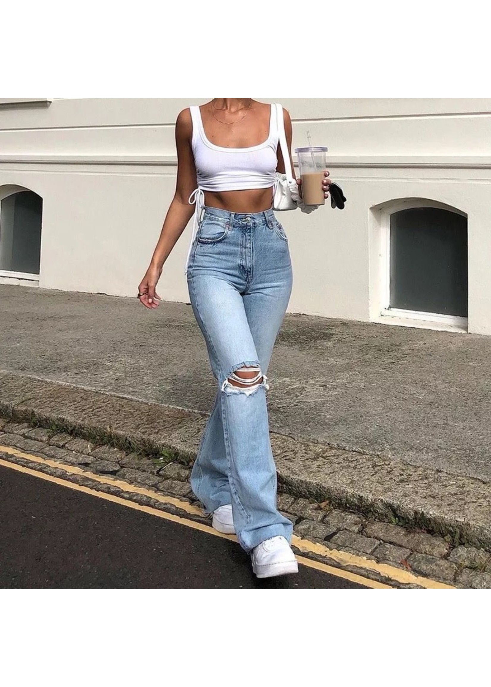 Distressed streetwear flare jeans
