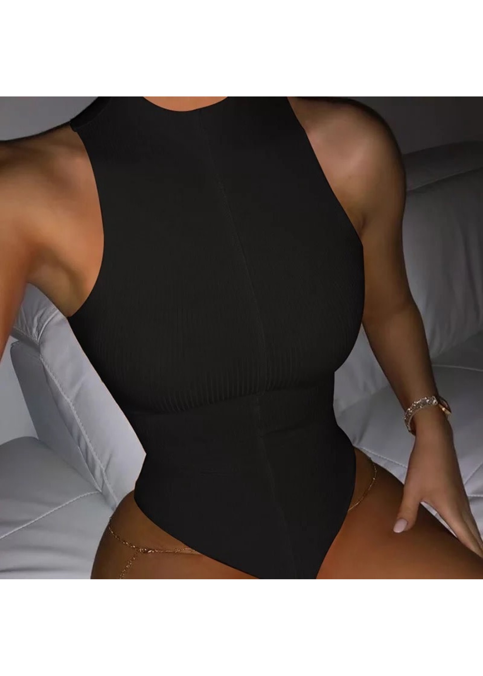 Sleeveless Plain Ribbed Bodysuit