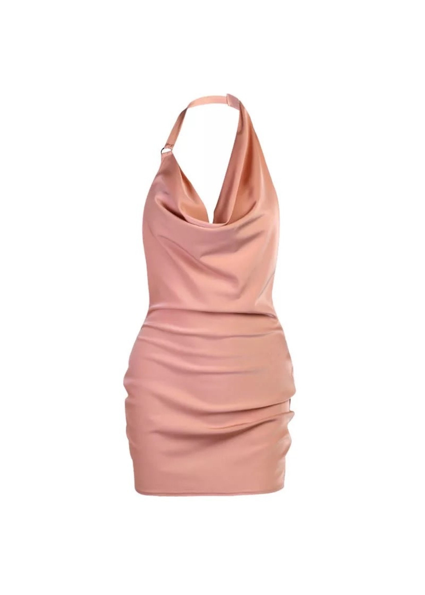 Satin Backless Mini Halter Dress