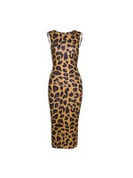 Midi High Neck Sleeveless Leopard Dress