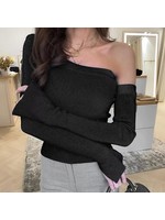 Off-Shoulder Long Sleeve Knit Sweater