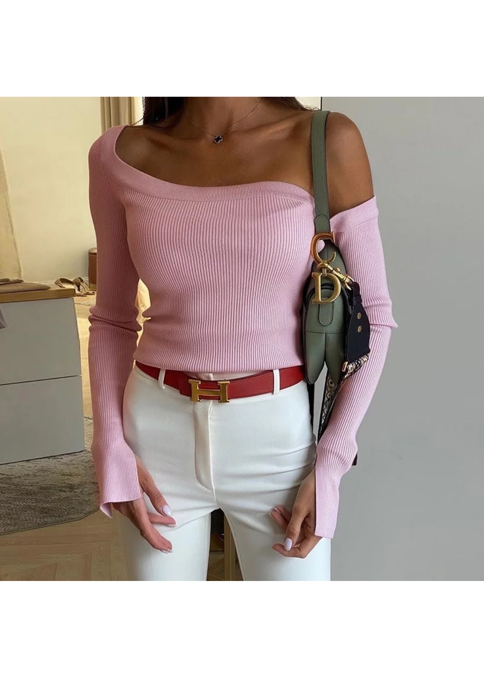 Off-Shoulder Long Sleeve Knit Sweater