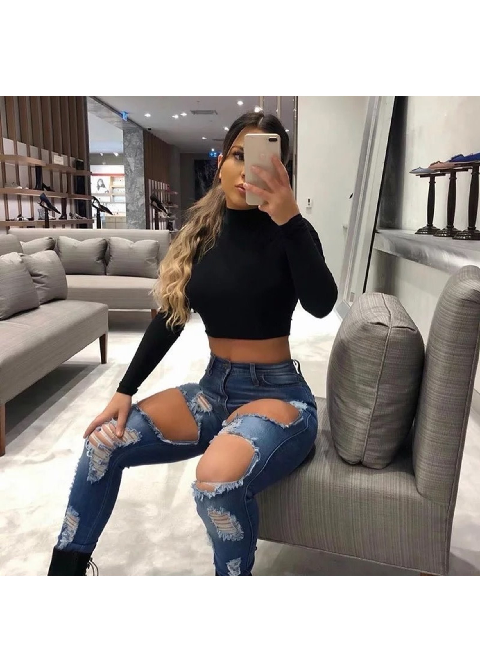 Basic Long Sleeve Turtleneck Crop Top