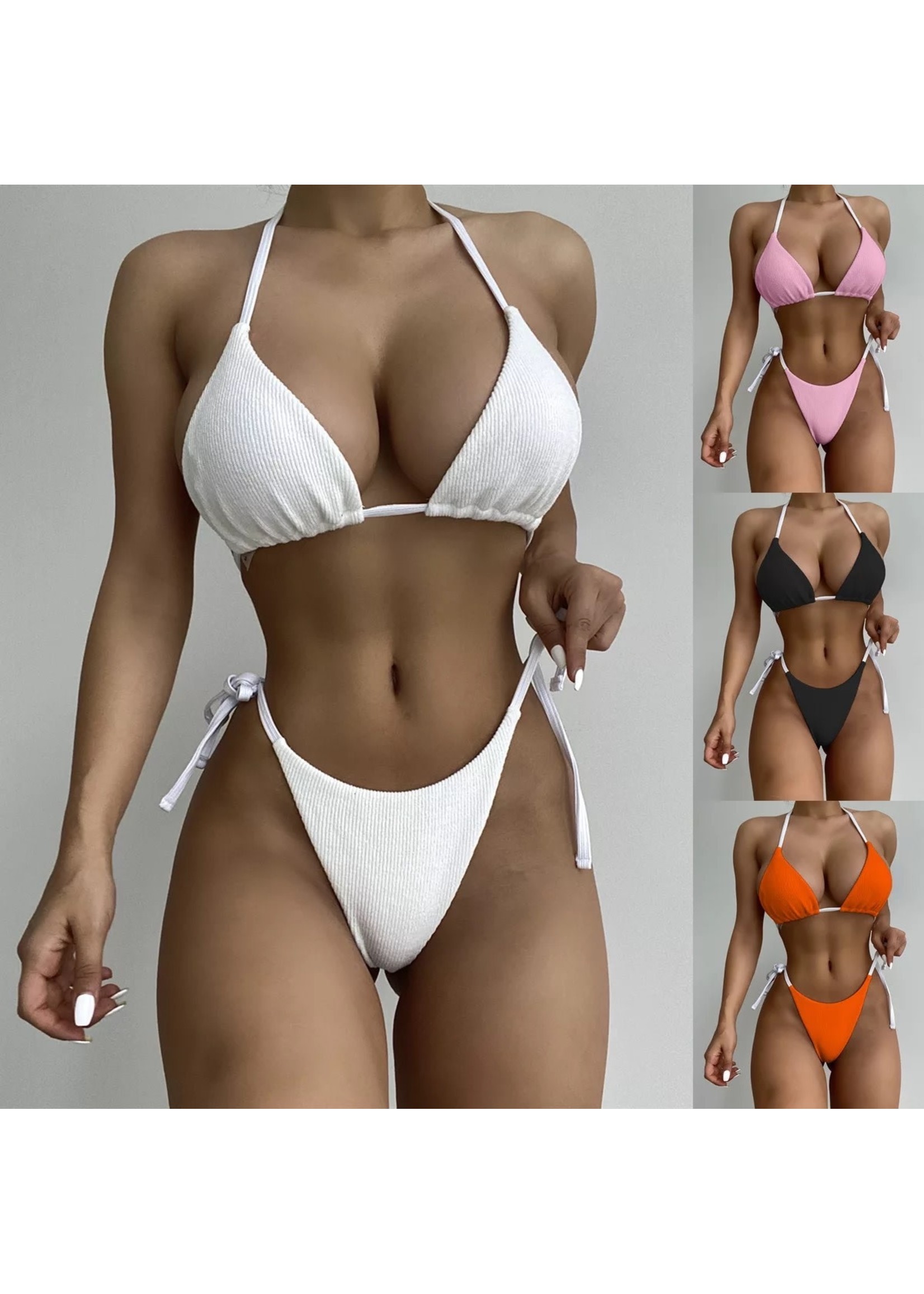 Simple Triangle Tie Bikini Set white