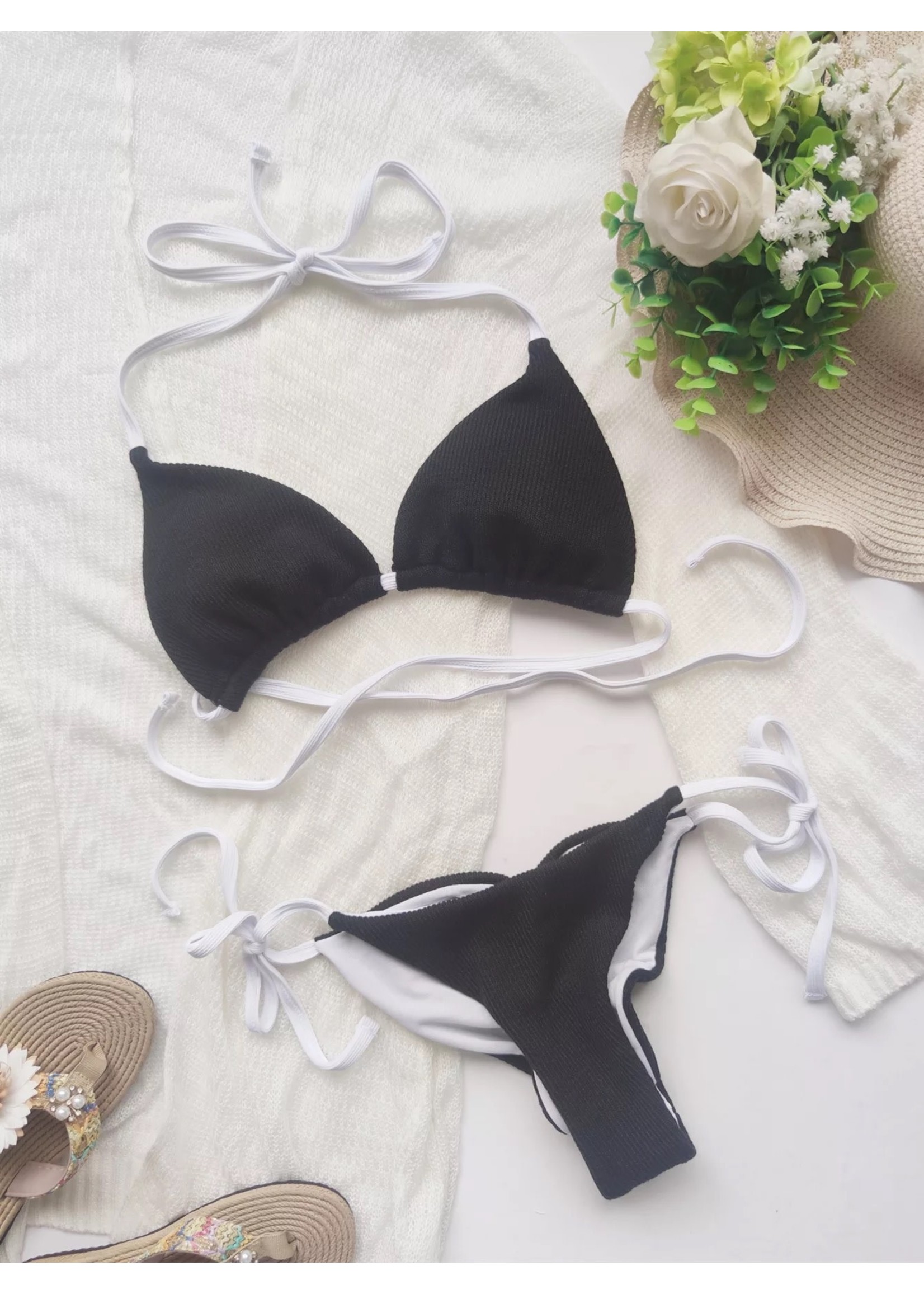Simple Triangle Tie Bikini Set white
