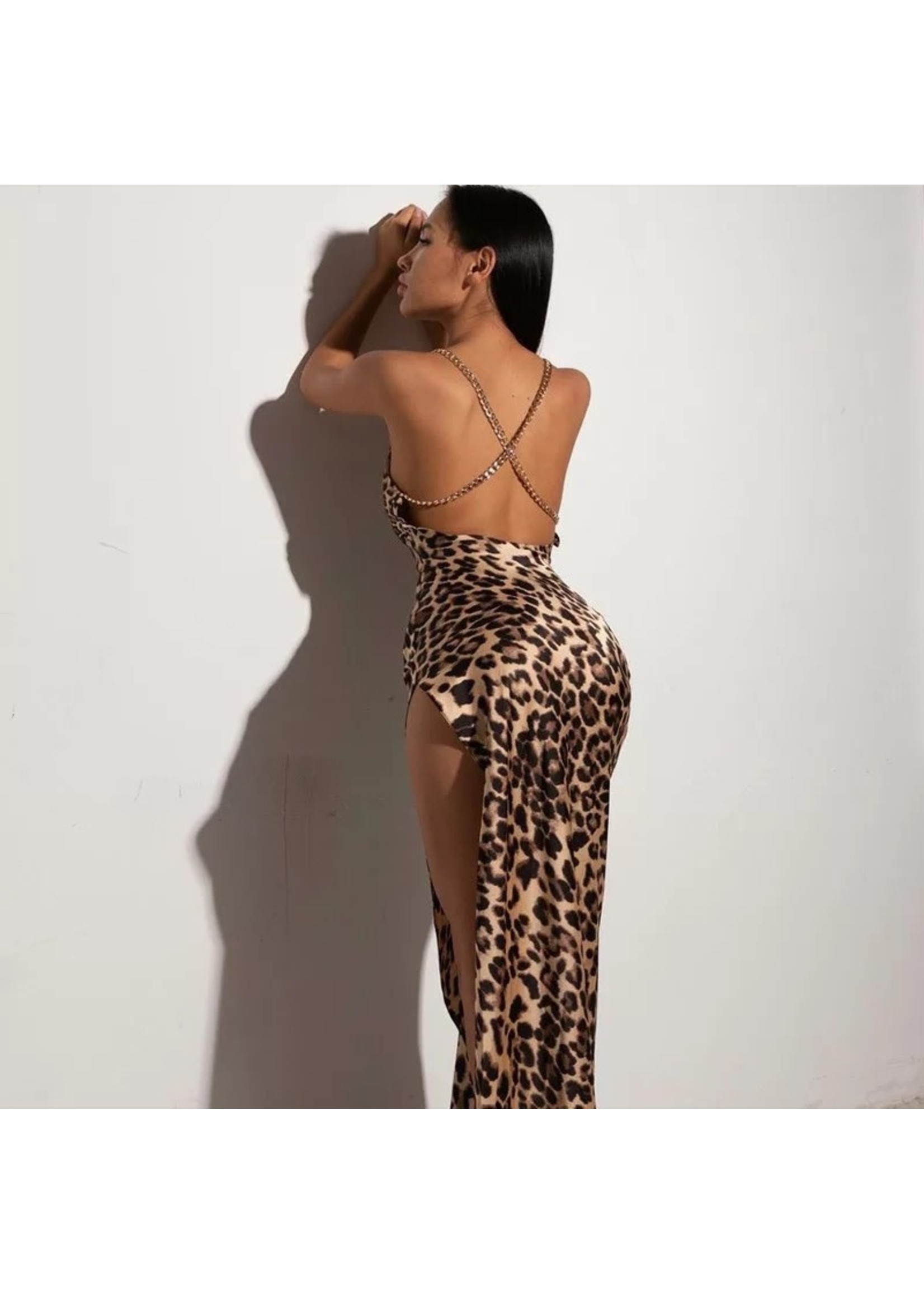 Leopard Maxi Dress Halter Chains