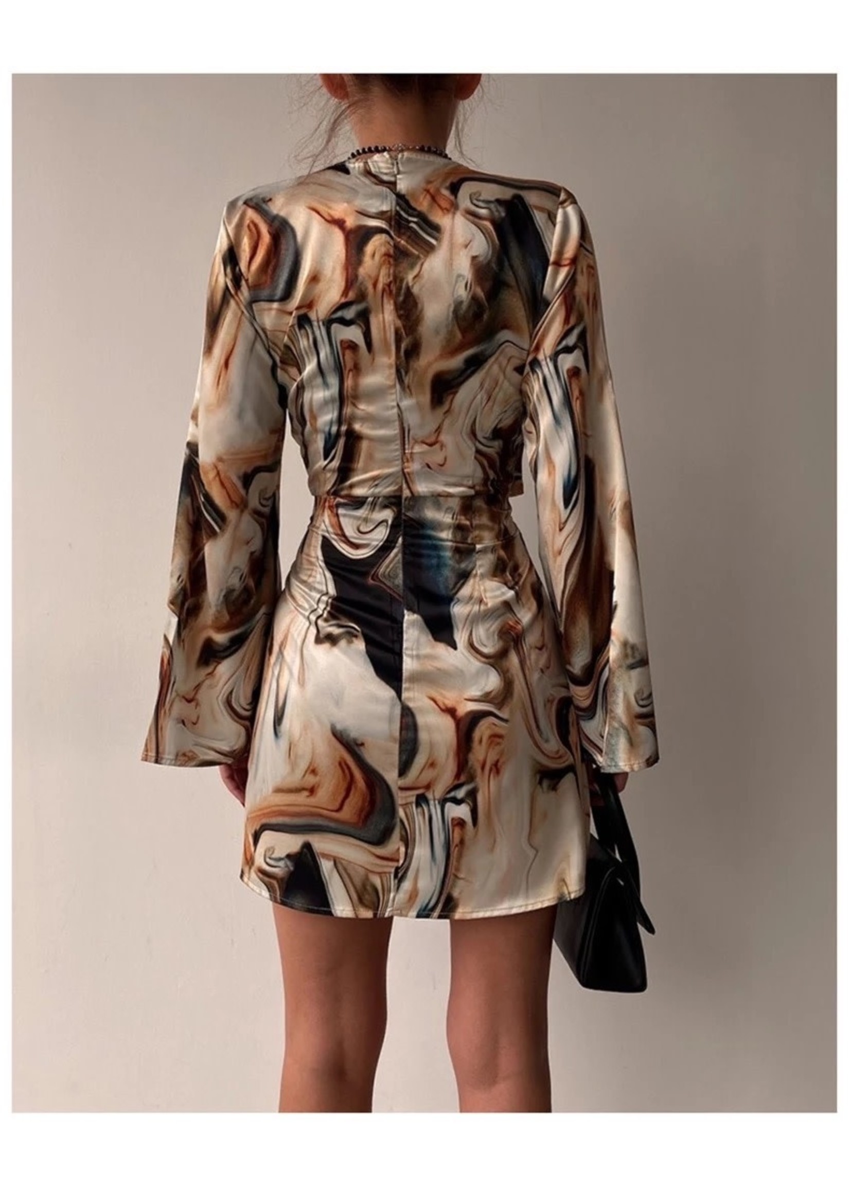 Long Sleeve V-Neck Mini Printed Dress