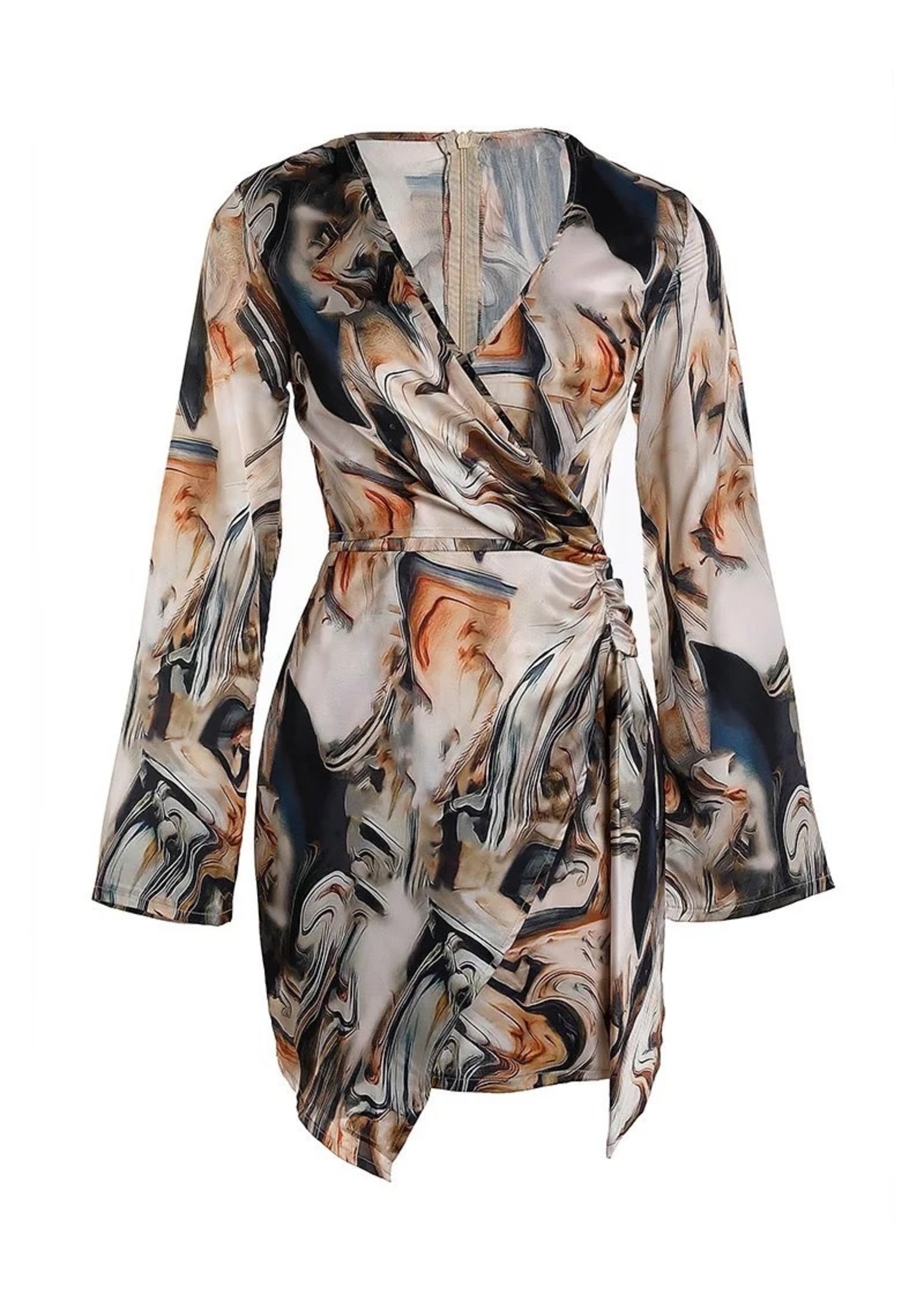 Long Sleeve V-Neck Mini Printed Dress