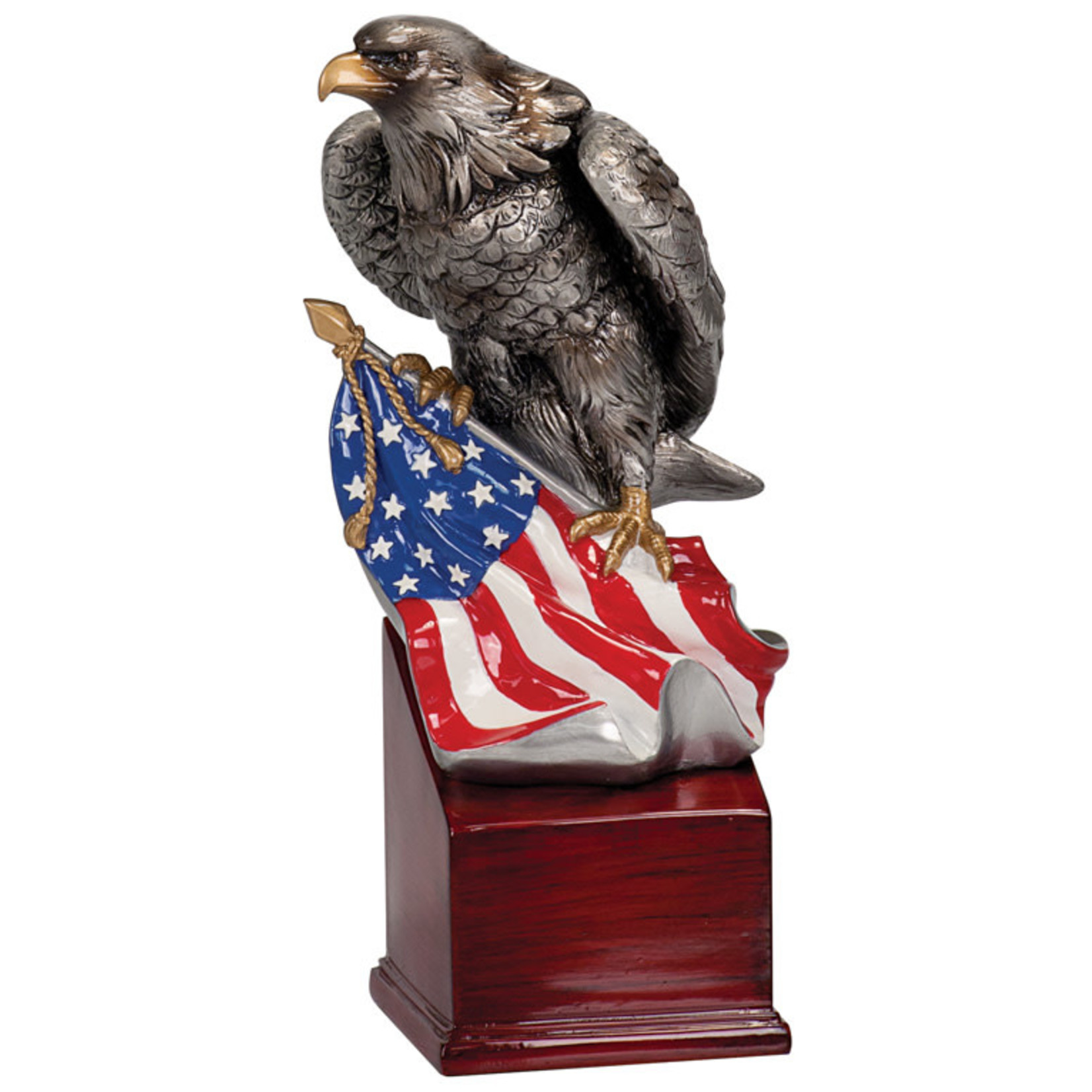 JDS Industries 8 3/4" Eagle and Flag Wings Down on Resin Base includes plate