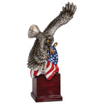 JDS Industries 10 1/4" Eagle with wing up and Flag on Resin Base