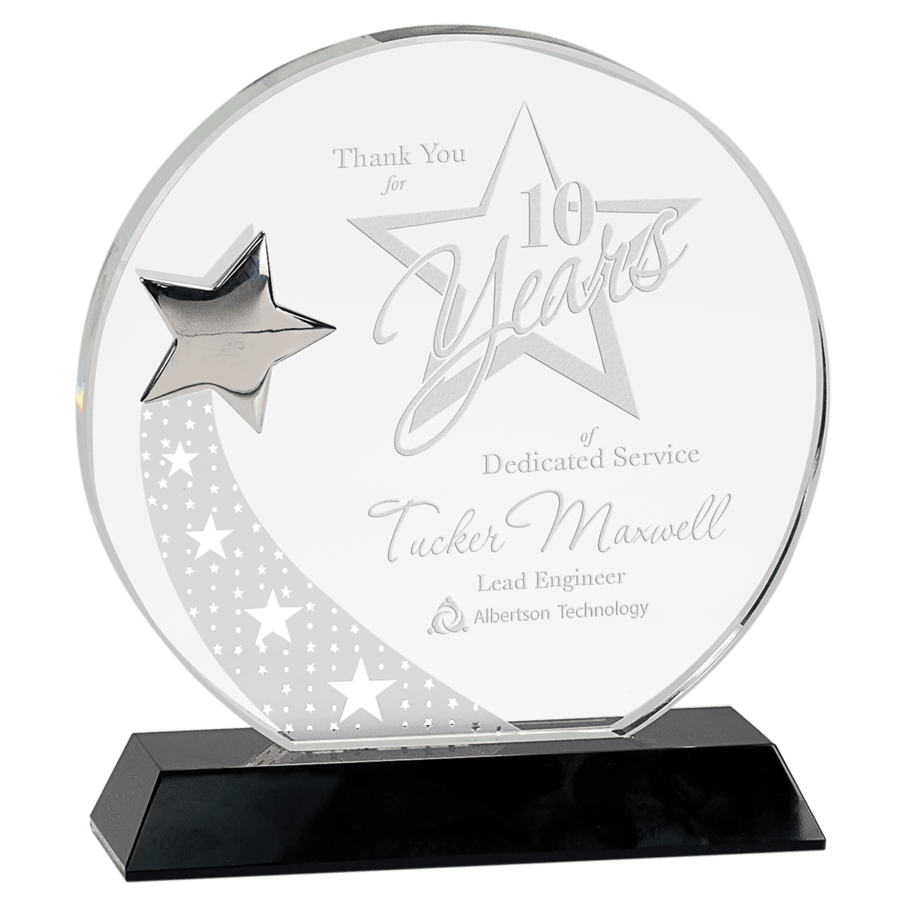 JDS Industries CRY142 Crystal Star on base includes engraving The